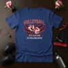 Volleyball graphic with text "SET SPIKE SCORE REPEAT" in red and black colors, featuring two volleyballs and ribbons