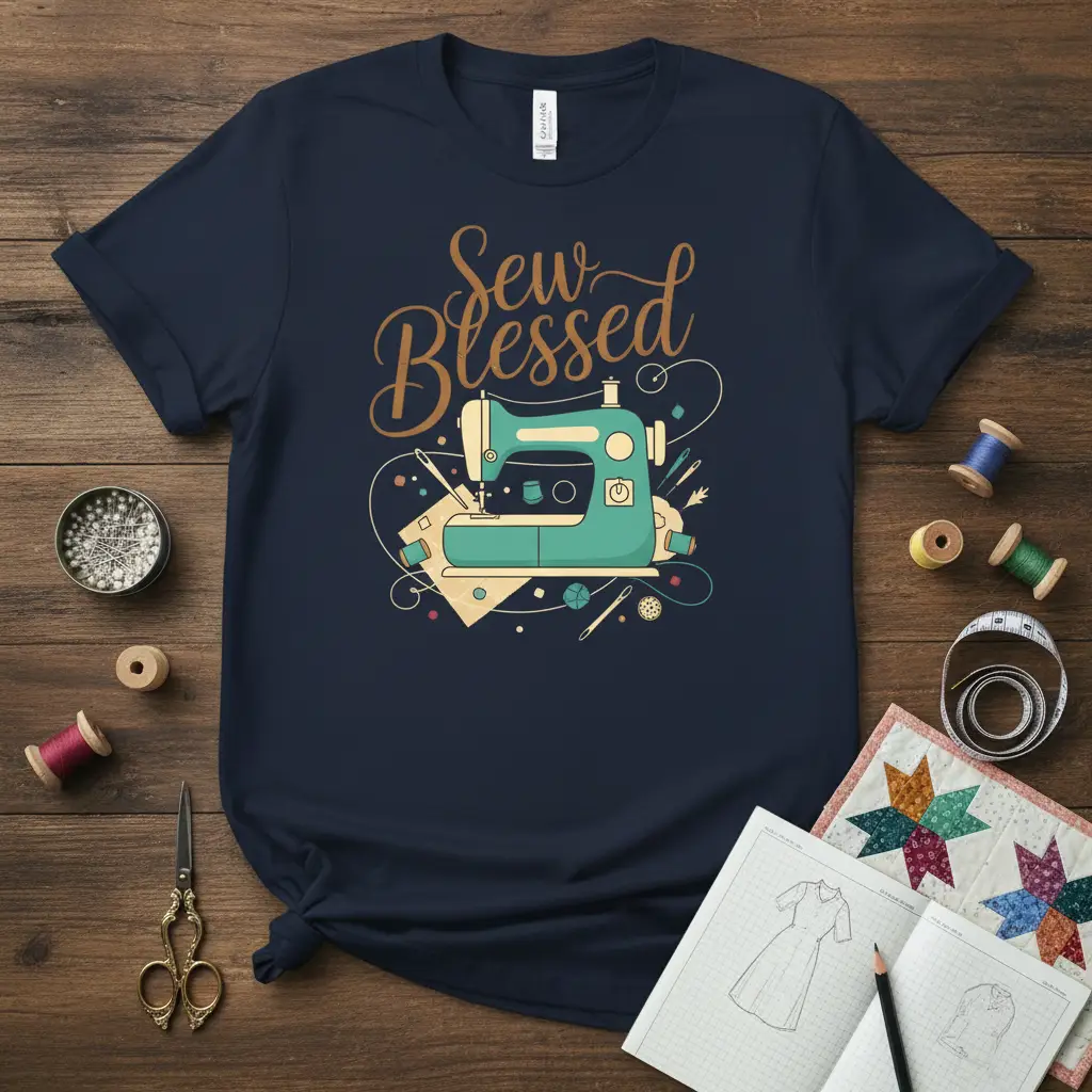 Sew Blessed Sewing Machine T-Shirt for Crafters