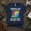 T-shirt with white German text "SGERBOICT: ERDE Rasse: Mensch RELIOTION: FREIHEIT RELIGION: LIEBE" and a colorful Google Chrome-like globe graphic
