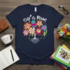 Navy blue t-shirt with "She is Mom" text and a floral tree design featuring Bible verses, a butterfly, and roots