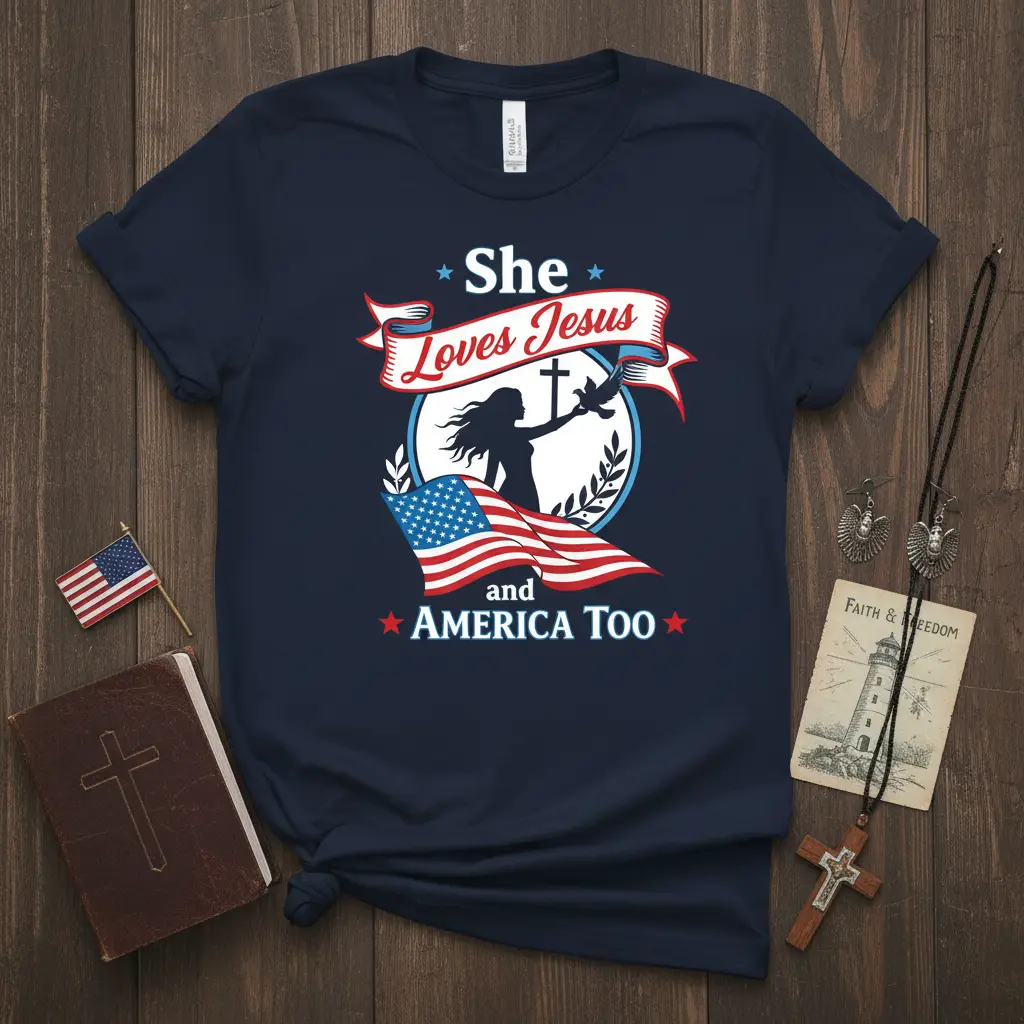 She Loves Jesus and America Too Christian Patriotic T-Shirt