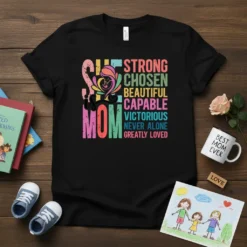 She Mom Strong Chosen text design featuring bold typography on quality t-shirt