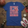 She Shoots She Scores She Breaks Records basketball quote t-shirt with ball and net graphic