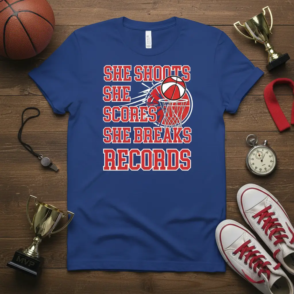 She Shoots She Scores She Breaks Records Basketball T-Shirt