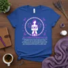 Fibromyalgia warrior t-shirt with purple awareness ribbon graphic and inspirational quote "She's A Fibromyalgia Warrior & She Is Me"
