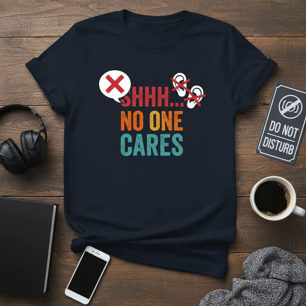 Shhh… No One Cares Funny Quote T-Shirt Sarcastic Gift