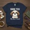 Shih Tzu My Best Friend t-shirt design with cute Shih Tzu illustration and heart graphic