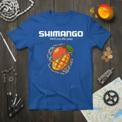 Shimango Worth Every Other Penny t-shirt with a mango intertwined with bicycle chain graphic