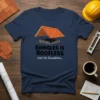 Shingles is Roofless Lost its foundation quote with graphic of a damaged roof on a navy t-shirt