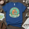 Shrimp Mom t-shirt featuring a mother and baby shrimp design in a circular frame with seaweed and bubbles, and the