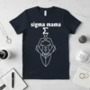 Sigma Mama T-Shirt with Sigma symbol and abstract female figure, white graphic on navy blue tee
