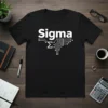 Black t-shirt with white "Sigma" text and a white circuit board graphic representing the Greek letter Sigma
