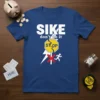 T-shirt with "SIKE don't do it STOP" text and graphic of a broken stop sign with a running figure