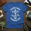 Blue t-shirt with white text "Silver Sage Youth Group Foundation" and tree graphic