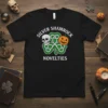 Silver Shamrock Novelties t-shirt design featuring a Celtic knot shamrock with a skull and pumpkin