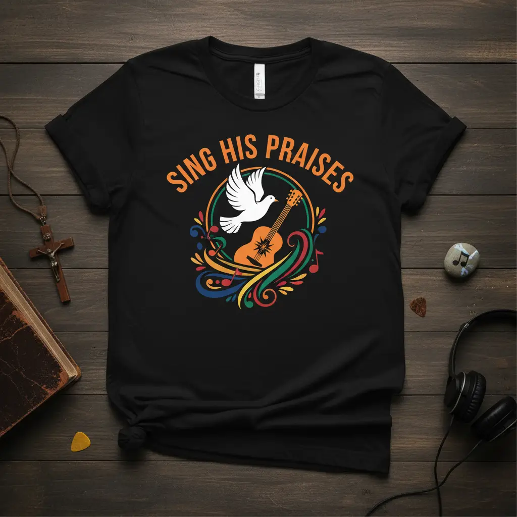 Sing His Praises Christian Dove Guitar T-Shirt Gift