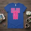Royal blue t-shirt with pink text "SIS SIS SIS SIS" and a graphic of three intertwined female figures