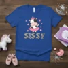 Sissy t-shirt design with a cute cow wearing a pink tutu and crown, holding a magic wand