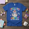 Sistercorn Like A Normal Sister Tee design with a cartoon unicorn girl wearing sunglasses and a rainbow mane, holding up