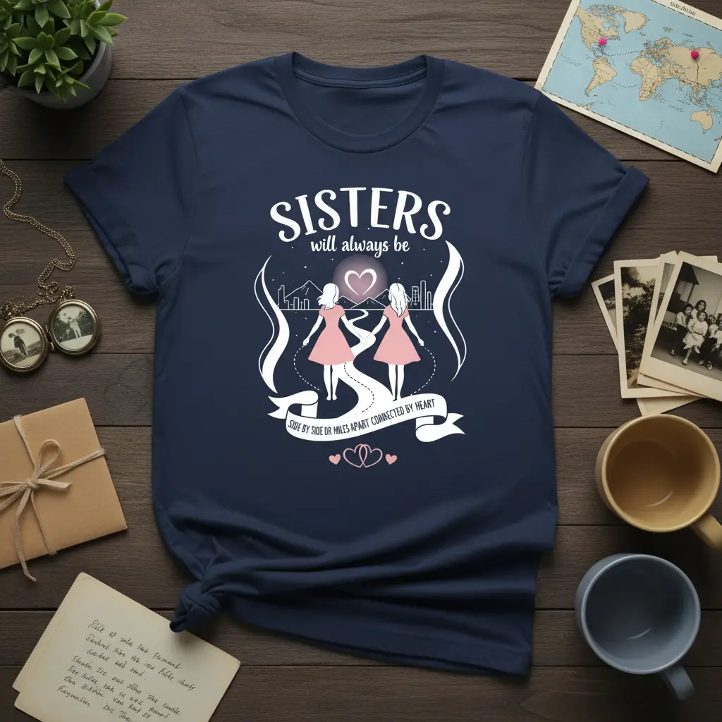 Sisters Will Always Be Connected by Heart T-Shirt Gift