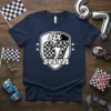 Six 67 Seven racing birthday t-shirt with checkered flag design and white stars
