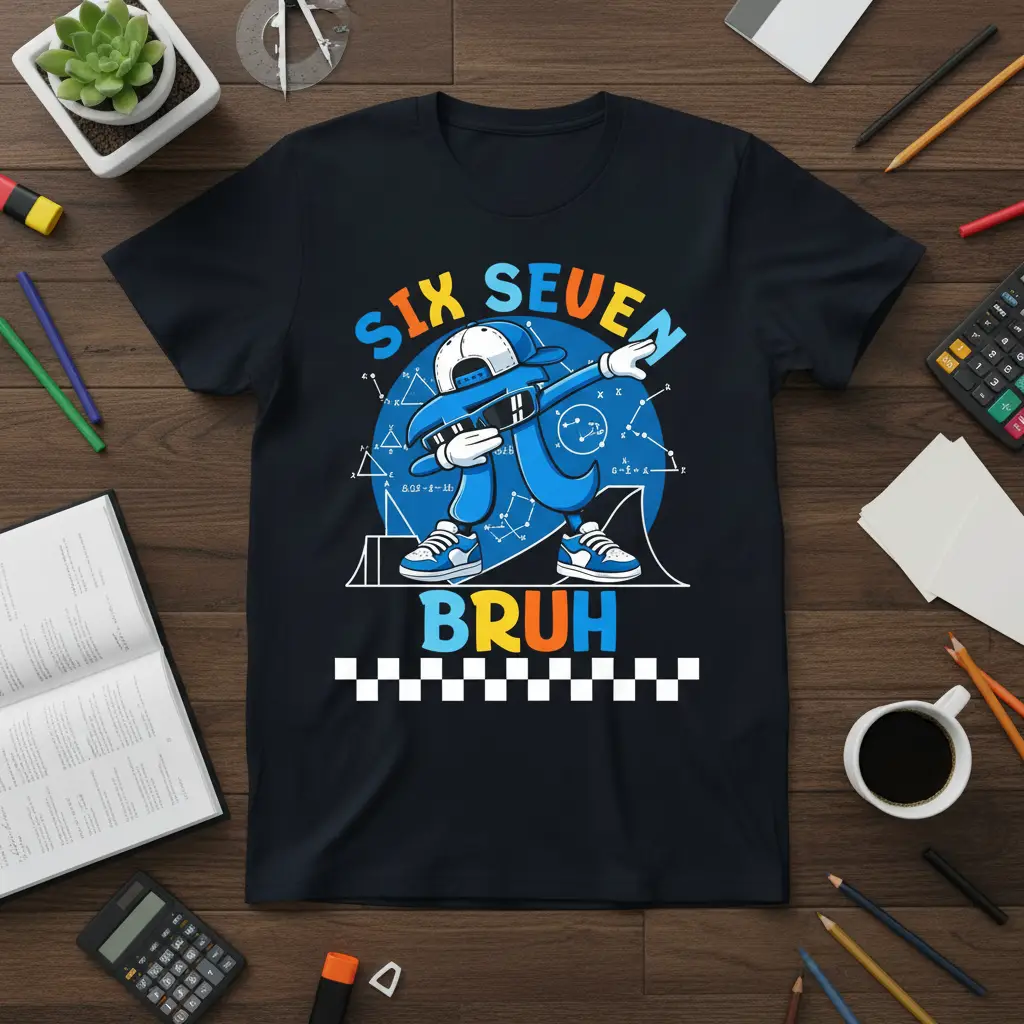 Six Seven Bruh 7th Birthday T-Shirt Funny Math Gift for Boys