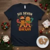 Six Seven Bruh gingerbread couple t-shirt design with festive holiday theme and snowflakes