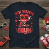 Six Seven Bruh text with a heart character riding a scooter, designed for kids' birthday apparel