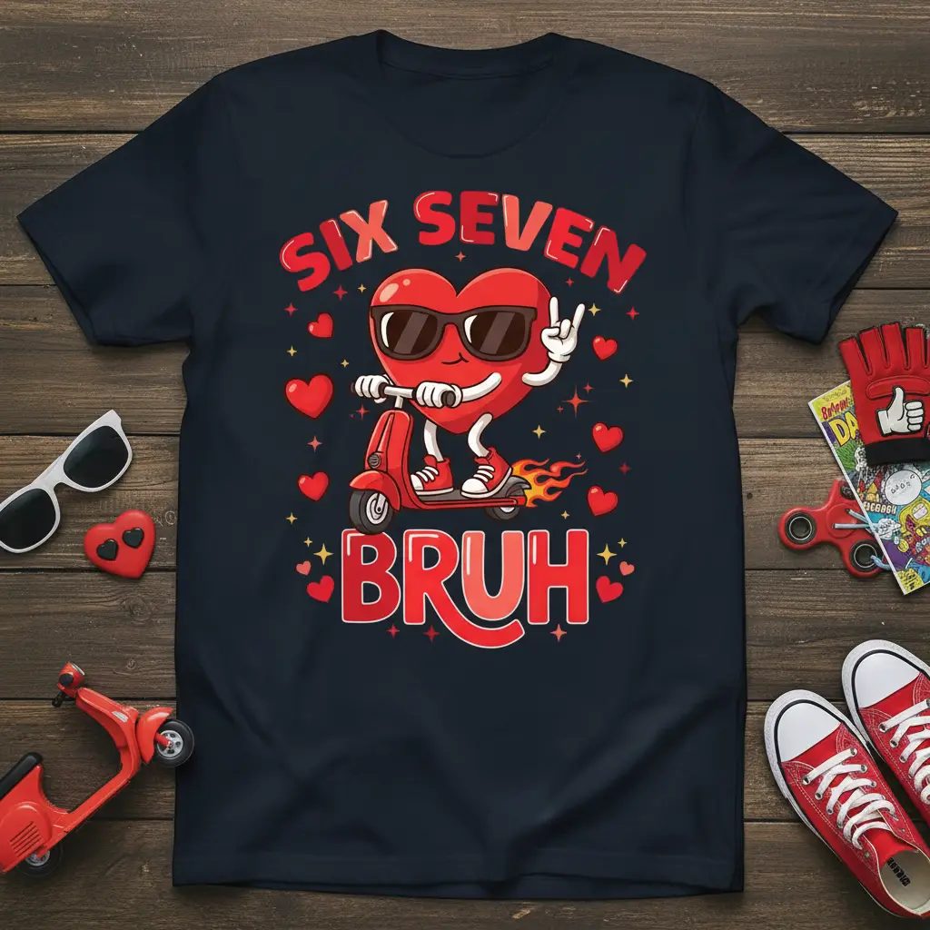 Six Seven Bruh Heart Scooter T-Shirt Funny Birthday Kid Gift