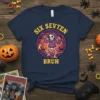 Six Sevten Bruh funny skeleton t-shirt with dancing skeleton graphic and Halloween theme