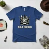 Ska Music retro graphic t-shirt featuring dancing figures on a record with a city skyline background