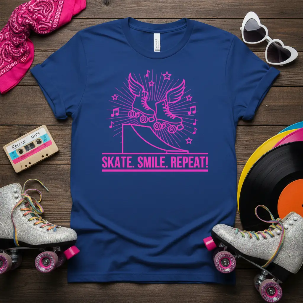 Skate. Smile. Repeat! Roller Skating T-Shirt Fun Retro Design