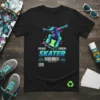Black t-shirt with a neon graphic of a skater performing a trick, text reads "SKATER STREETWEAR CO.", "FLIP", and "360"