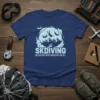 Skdiving Because Other Sports Require Only One Ball t-shirt design with skydivers, mountains, and airplane graphic