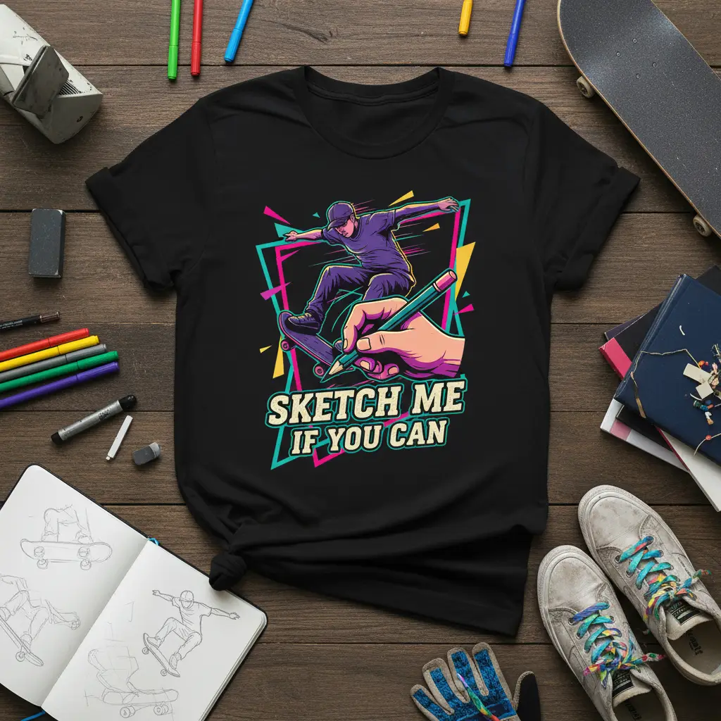 Sketch Me If You Can Skater Art T-Shirt Gift for Artists