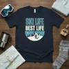 Ski Life Best Life t-shirt design featuring a skier on a mountain under a starry night sky