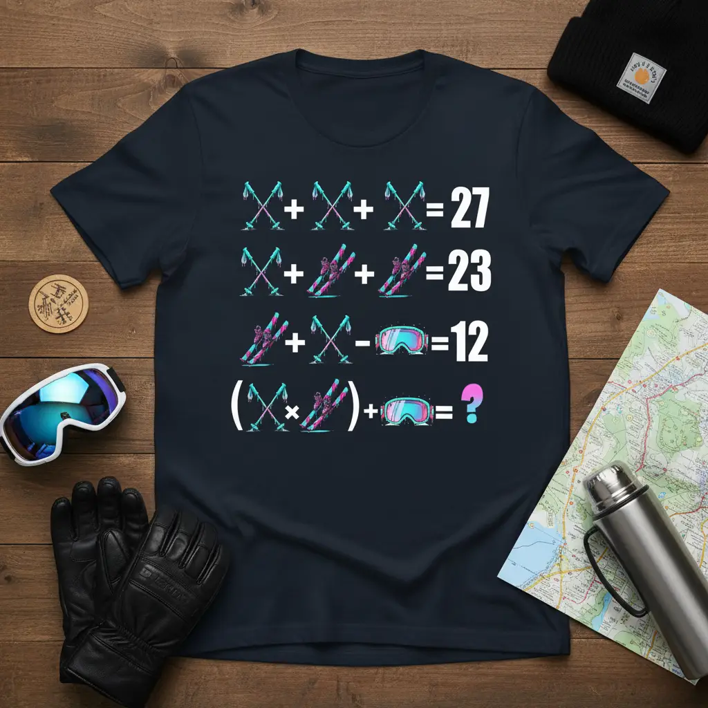 Ski Math Puzzle T-Shirt Funny Winter Sports Gift