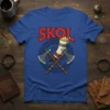 SKOL Viking T-Shirt with a drinking horn and crossed axes design, inspired by Norse mythology and Scandinavian culture