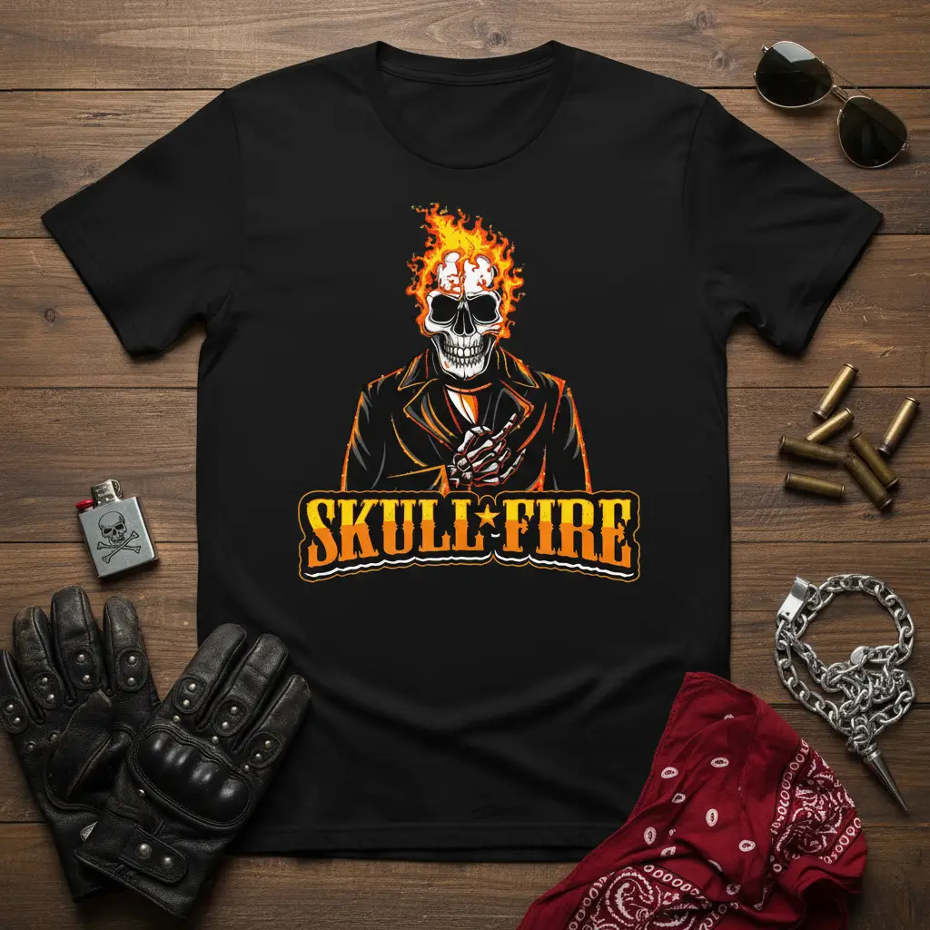 Skull Fire Flame Skull Biker T-Shirt Gift