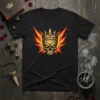 Skull King Crown Flames detailed graphic design printed on comfortable cotton t-shirt