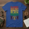 Slavery Did Not Benefit Black People text in colorful gradient with tree of life and chained hands graphic on a