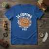Sleeping Fox T-Shirt design featuring a curled-up fox illustration with "SLEEPING FOX" text, surrounded by decorative elements