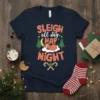 Sleigh all day Nap Night Christmas t-shirt design featuring a sleeping reindeer and festive holiday elements