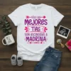 Spanish t-shirt with purple text "SÓLO LAS MEJORES TÍAS SON ASCENDIDAS A MADRINA" and decorative elements