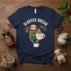 Navy t-shirt with a sloth holding a coffee cup, reading "Sloffee Break My Daily Grind Is Slow"