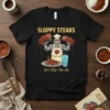 Sloppy Steaks let's Slop 'Em Up t-shirt design with a robot chef holding steaks