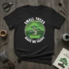 Bonsai tree graphic with text "Small Trees Make Me Happy" on a black t-shirt, for gardening enthusiasts