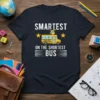 Smartest On The Shortest Bus T-Shirt with a school bus graphic and owl wearing a graduation cap