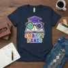 Smarty Pants t-shirt design featuring a graduation cap, glasses with a globe and constellations, and colorful text