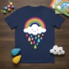 Smiling Cloud Rainbow eye-catching graphic design printed on comfortable cotton t-shirt